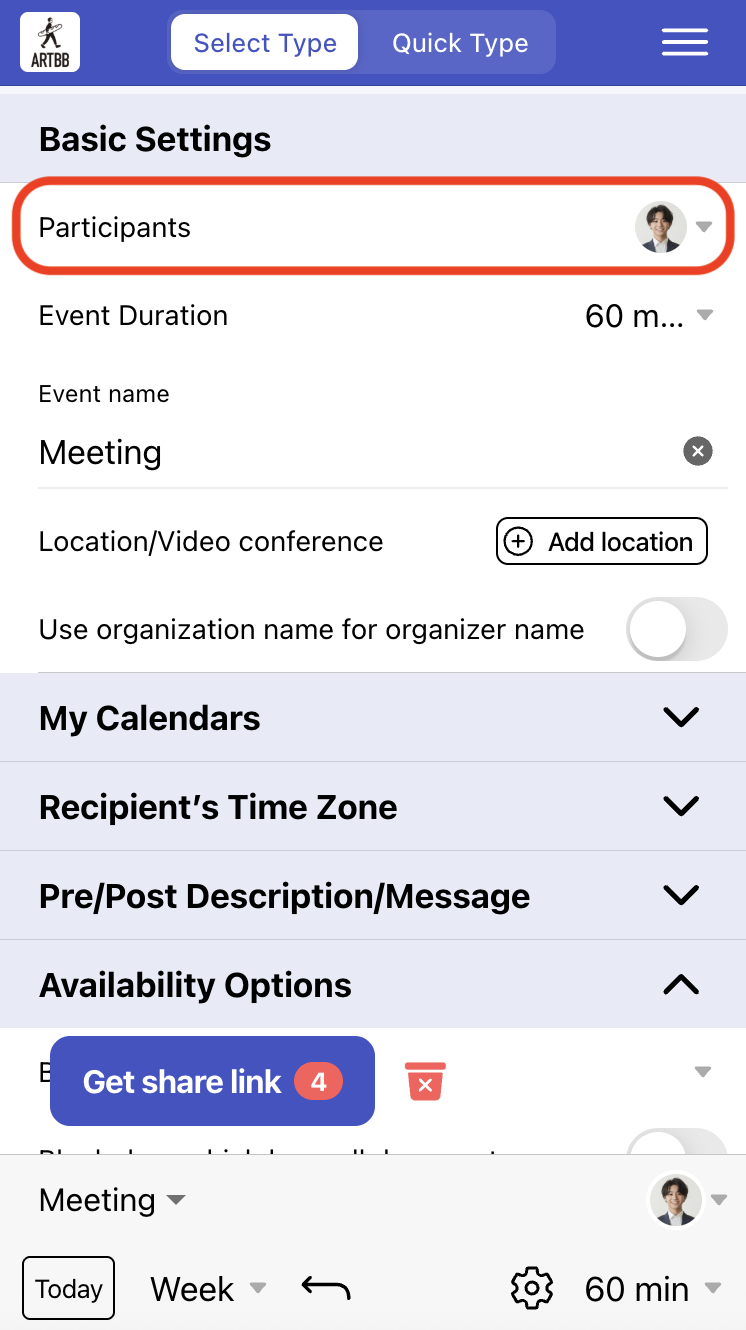 Click Participants in the basic settings