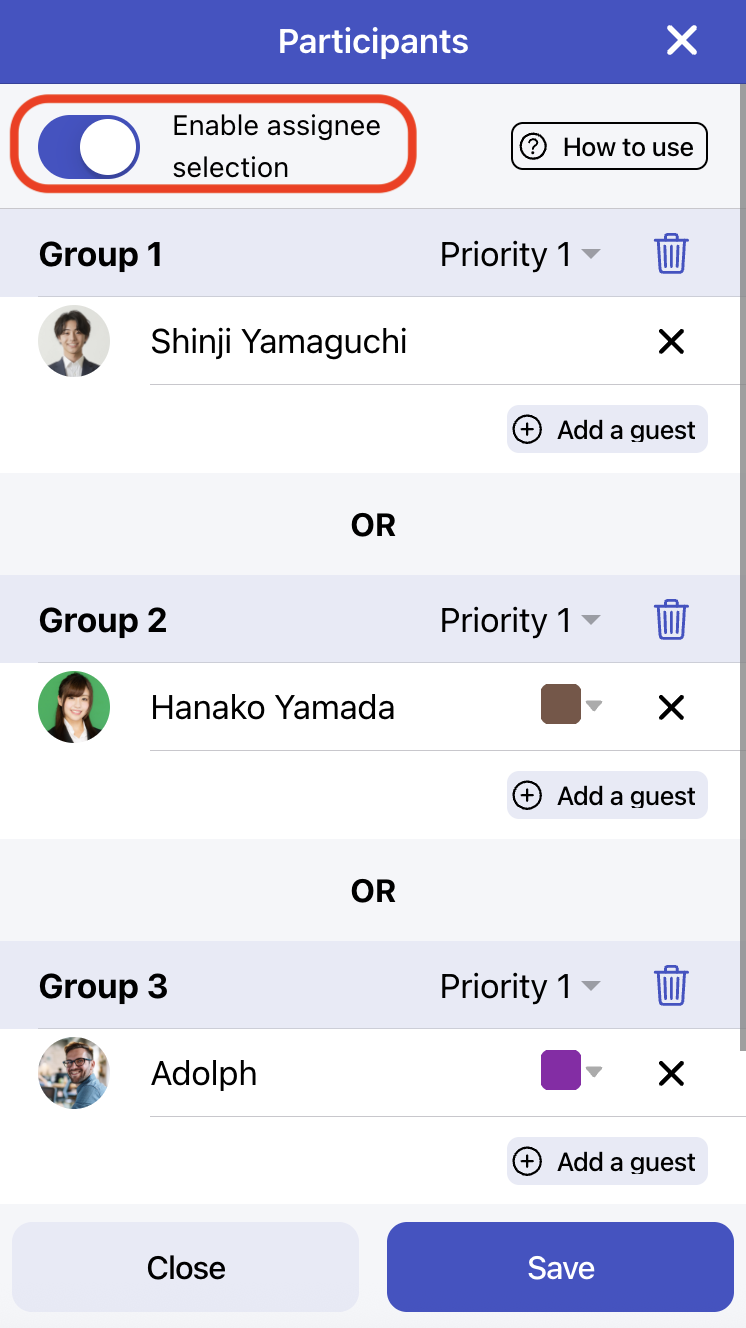 Enable assignee selection