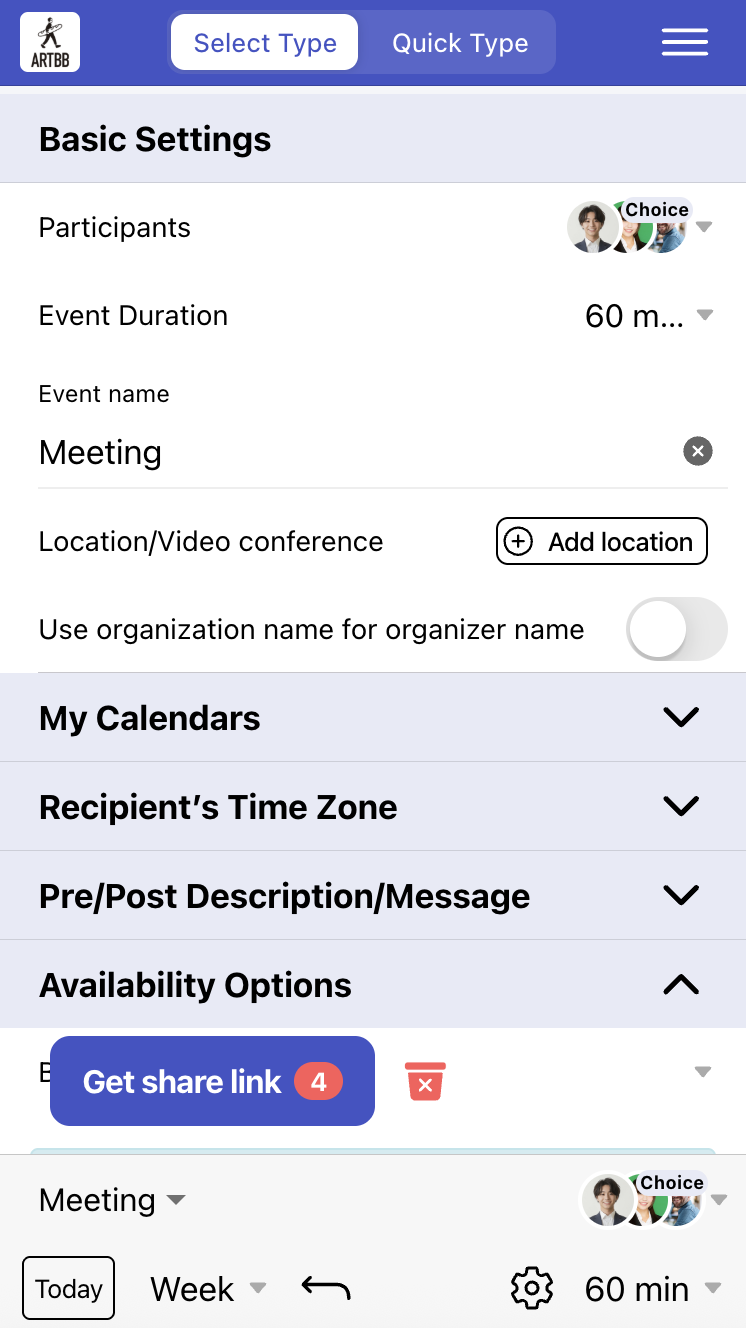 Display on scheduling page