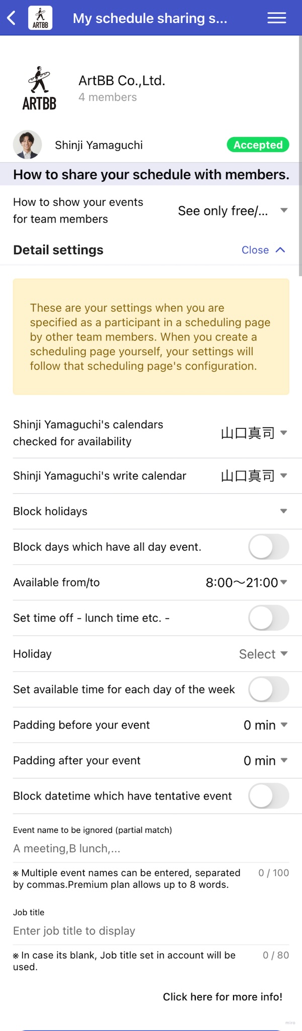 My Schedule Sharing Settings