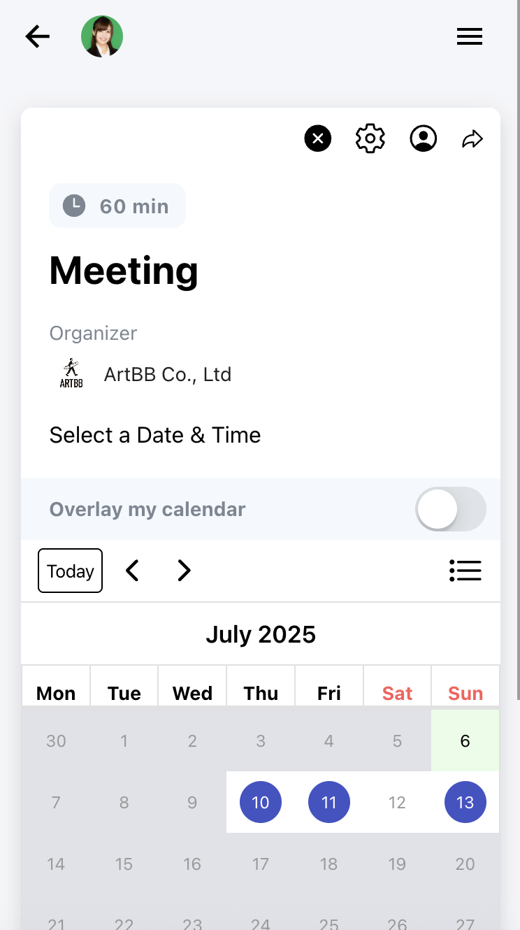 Display on the scheduling page